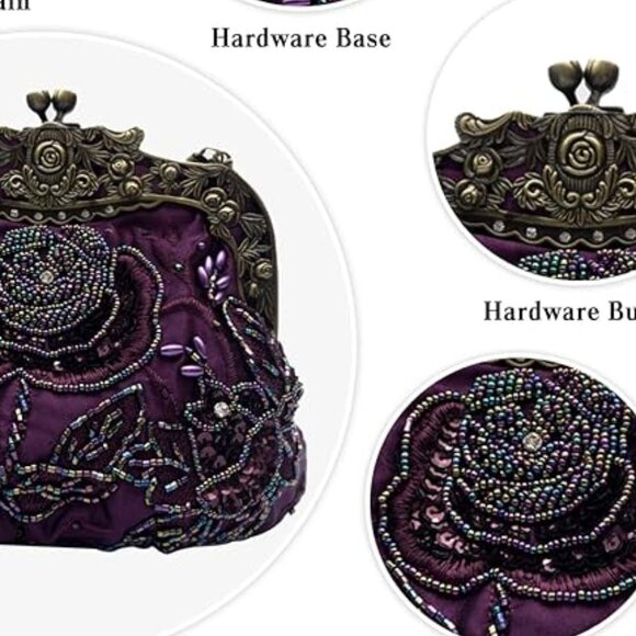 1920s Vintage Beaded Evening Purple Clutch Bag for Women a Sequin Handbag - Picture 4 of 5